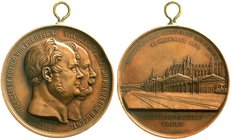 Brandenburg/Preußen
Friedrich Wilhelm IV., 1840-1861
Große tragbare Bronzemedaille 1859 v. Jacob Wiener, auf die Eröffnung der Rhein-Bahn Coeln-Main...