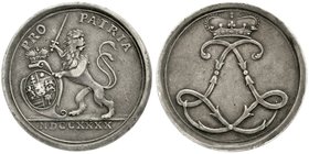 Hessen-Darmstadt
Ludwig VIII., 1739-1768
Silbermedaille 1740 Darmstadt. Gekr. Spiegelmonogramm LL / Doppelschwänziger Löwe mit Schwert und Wappensch...