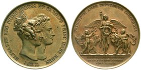 Hessen-Darmstadt
Ludwig II., 1830-1848
Bronzemedaille 1836 von König u. Loos. Auf die Hochzeit Karl Wilhelm Ludwigs, zweiter Sohn Ludwigs II., mit P...