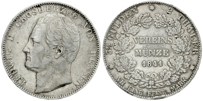 Hessen-Darmstadt
Ludwig II., 1830-1848
Doppeltaler 1841. sehr schön, Fassungss...