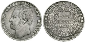 Hessen-Darmstadt
Ludwig II., 1830-1848
Doppeltaler 1842. sehr schön, Patina, winz. Randfehler, kl. Kratzer