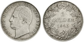 Hessen-Darmstadt
Ludwig II., 1830-1848
Gulden 1843. sehr schön, winz. Randfehler, seltener Jahrgang