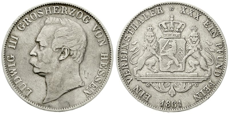Hessen-Darmstadt
Ludwig III., 1848-1877
Vereinstaler 1861. sehr schön, kl. Kra...