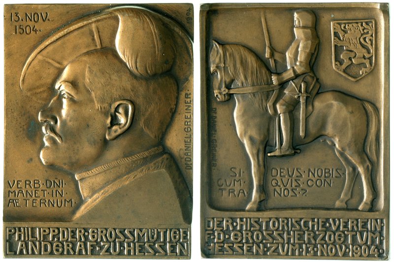 Hessen-Darmstadt
Ernst Ludwig, 1892-1918
Bronzeplakette 1904 auf den 400. Gebu...