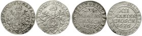 Hildesheim-Stadt
2 Stück: 12 Mariengroschen 1675 und 1676. fast sehr schön, kl. Schrötlingsfehler, kl. Kratzer, Prägeschwäche