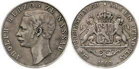 Nassau
Adolph, 1839-1866
Vereinstaler 1860. sehr schön, Randfehler, Patina