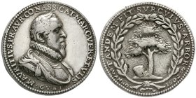 Nassau-Oranien
Moritz, 1567-1625
Silbermedaille 1602 von Bylaer. Belagerung und Einnahme von Grave. 35 mm; 11,80 g. fast sehr schön, Felder geglätte...