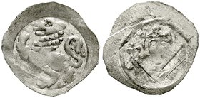Nürnberg-Reichsmünzstätte
Friedrich II., 1215-1250
Pfennig o.J.(1240/1268), 5. Gruppe. Löwe l./Königsbrb. v.v. mit zwei erhobenen Lilienzeptern, auß...