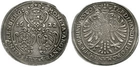 Nürnberg-Stadt
Reichstaler 1622 mit Titel Ferdinand II. Mmz. Stern. sehr schön, Zainende, schöne Patina