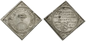 Nürnberg-Stadt
Silberabschlag der Doppeldukaten-Klippe 1650, von Georg Nürnberger. Auf den 2. Friedens-Exekutions-Haupt-Rezess. 3,94 g. vorzüglich/St...