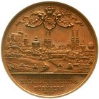 Nürnberg-Stadt
Einseitige Kupfermedaille 1885 mit Anstecknadel, v. Lauer, a.d. internationale Metallausstellung. Stadtansicht, 49 mm. vorzüglich