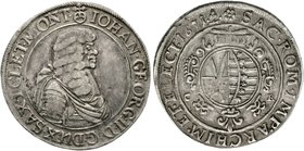 Sachsen-Albertinische Linie
Johann Georg II., 1656-1680
Reichstaler 1671 CR Sogenannter Wechseltaler, nach burgundischem Fuß. 27,65 g. gutes sehr sc...