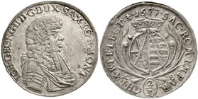 Sachsen-Albertinische Linie
Johann Georg II., 1656-1680
2/3 Taler (Gulden) 1677 CR Dresden. 15,54 g. vorzüglich, selten