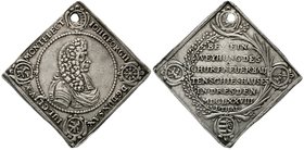 Sachsen-Albertinische Linie
Johann Georg II., 1656-1680
Talerklippe nach zinnaischem Fuß 1678 Dresden. Auf die Eröffnung des neuen Schießhauses in D...