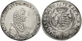 Sachsen-Albertinische Linie
Johann Georg II., 1656-1680
2/3 Taler 1679 CF, Dresden. 15,32 g. sehr schön/vorzüglich, kl. Schrötlingsfehler