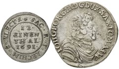 Sachsen-Albertinische Linie
Johann Georg III., 1680-1691
2 Stück: 2/3 Taler 1690 IK und 1/12 Taler 1691 IK Dresden schön/sehr schön, Randfehler und ...