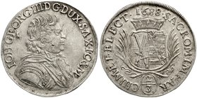 Sachsen-Albertinische Linie
Johann Georg III., 1680-1691
2/3 Taler 1688 ohne Mzz., 15,62 g. sehr schön/vorzüglich