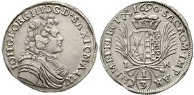 Sachsen-Albertinische Linie
Johann Georg III., 1680-1691
1/3 Taler 1690 IK 7,68 g. sehr schön/vorzüglich, Randfehler