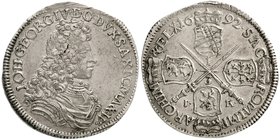 Sachsen-Albertinische Linie
Johann Georg IV., 1691-1694
1/3 Taler 1692 Dresden 7,76 g. gutes sehr schön, kl. Zainende