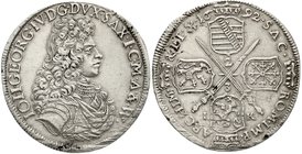 Sachsen-Albertinische Linie
Johann Georg IV., 1691-1694
2/3 Taler 1692 IK Dresden 15,41 g. sehr schön, justiert, Schrötlingsfehler