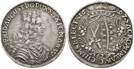 Sachsen-Albertinische Linie
Friedrich August I., 1694-1733
2/3 Taler 1697 IK Dresden 7 über 6 geschnitten. 17,21 g. sehr schön/vorzüglich