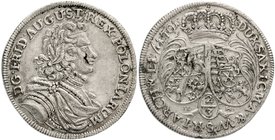 Sachsen-Albertinische Linie
Friedrich August I., 1694-1733
2/3 Taler 1701 ILH Dresden. 17,12 g. sehr schön, Schrötlingsfehler