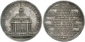 Sachsen-Albertinische Linie
Friedrich August I., 1694-1733
Silbermedaille 1705, von H. P. Großkurt, auf die Grundsteinlegung der Kirche zu Loschwitz...