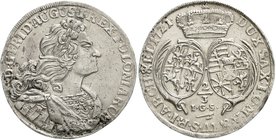 Sachsen-Albertinische Linie
Friedrich August I., 1694-1733
2/3 Taler 1721 Dresden Feinsilber, 13,75 g. sehr schön/vorzüglich, leicht korrodiert
