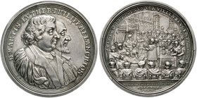 Sachsen-Albertinische Linie
Friedrich August I., 1694-1733
Silbermedaille 1730 v. P.P. Werner. Auf die 200-Jahrfeier der Übergabe der Augsburger Kon...