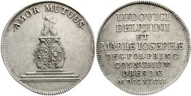 Sachsen-Albertinische Linie
Friedrich August II., 1733-1763
1/2 Taler 1747 Dresden auf die Vermählung seiner Tochter Maria Josepha mit dem Dauphin v...