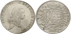 Sachsen-Albertinische Linie
Friedrich August III. 1763-1806
Konventionstaler 1764 IFoF/P, Leipzig. sehr schön, etwas gereinigt, selten