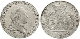 Sachsen-Albertinische Linie
Friedrich August III. 1763-1806
2/3 Taler 1770 EDC sehr schön/vorzüglich, kl. Schrötlingsfehler