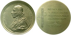 Medicina in Nummis
Kongresse
Bronzemedaille 1936 v. Johnson (Mailand) a.d. Anatomie-Konvent in Mailand. Brb. Marcello Malpighi n.l. / Fascis, Schrif...