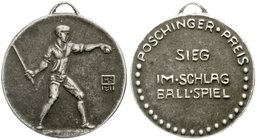 Münchner Medailleure
Hans Schwegerle
Tragbare, versilberte Bronzemedaille 1911. Poschinger-Preis. 28 mm. In dieser Größe nicht bei Hasselmann. In an...