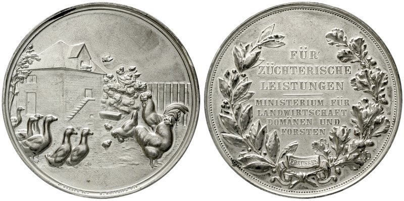 Tiermotive
Geflügel
Versilberte Bronzemedaille o.J. von Brasch und Kullrich. F...