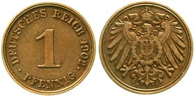 1 Pfennig großer Adler, Kupfer 1890-1916
1902 J. Auflage nur 150 Ex. sehr schön, äußerst selten