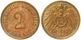 1 Pfennig großer Adler, Kupfer 1890-1916
1916 J. Polierte Platte, schöne Kupferpatina, sehr selten