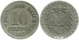 10 Pfennig, Zink 1917
1917 mit Perlkreis. fast sehr schön, Randfehler