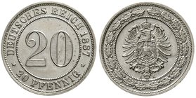20 Pfennig kleiner Adler, Nickel 1887-1888
1887 A. fast Stempelglanz, Prachtexemplar
