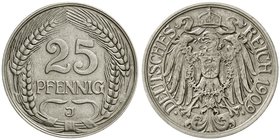 25 Pfennig, Nickel 1909-1912
1909 J. sehr schön/vorzüglich, sehr selten