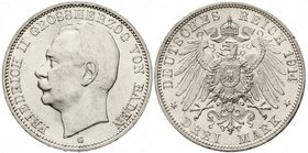 Baden
Friedrich II., 1907-1918
3 Mark 1914 G. fast Stempelglanz, Prachtexemplar