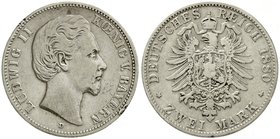 Bayern
Ludwig II., 1864-1886
2 Mark 1880 D. schön/sehr schön, Randfehler