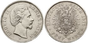 Bayern
Ludwig II., 1864-1886
5 Mark 1876 D. vorzüglich/Stempelglanz, winz. Kratzer
