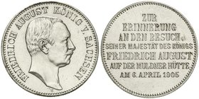 Sachsen
Friedrich August III., 1904-1918
Denkmünze in 2 Mark-Grösse 1905. Auf den Münzbesuch in der Muldener Hütte. vorzüglich/Stempelglanz
