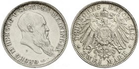Sachsen-Meiningen
Georg II., 1866-1914
2 Mark 1901 D. Zum Geburtstag. gutes vorzüglich, kl. Kratzer