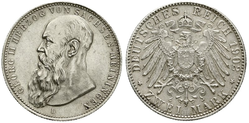 Sachsen-Meiningen
Georg II., 1866-1914
2 Mark 1902 D. Bart berührt Perlkreis n...