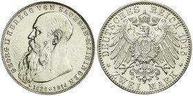 Sachsen-Meiningen
Georg II., 1866-1914
2 Mark 1915. Auf seinen Tod. gutes vorzüglich