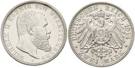 Württemberg
Wilhelm II., 1891-1918
2 Mark 1914 F. vorzüglich/Stempelglanz