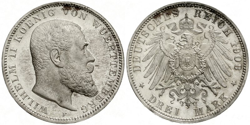 Württemberg
Wilhelm II., 1891-1918
3 Mark 1908 F. Polierte Platte, kl. Randfeh...