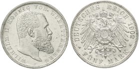 Württemberg
Wilhelm II., 1891-1918
5 Mark 1902 F. vorzüglich/Stempelglanz